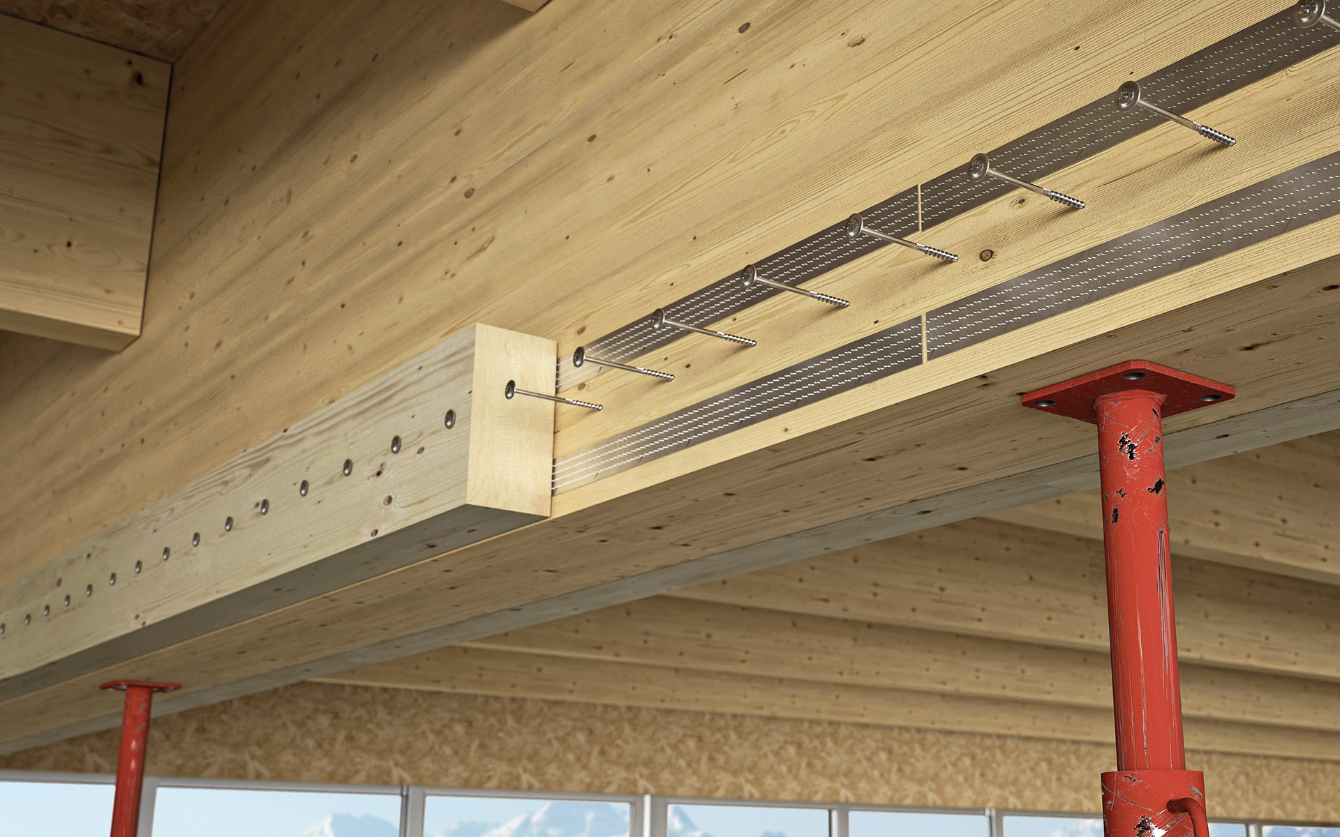 Connessione strutturale con piastre uncinate SHARP METAL e viti su trave in legno