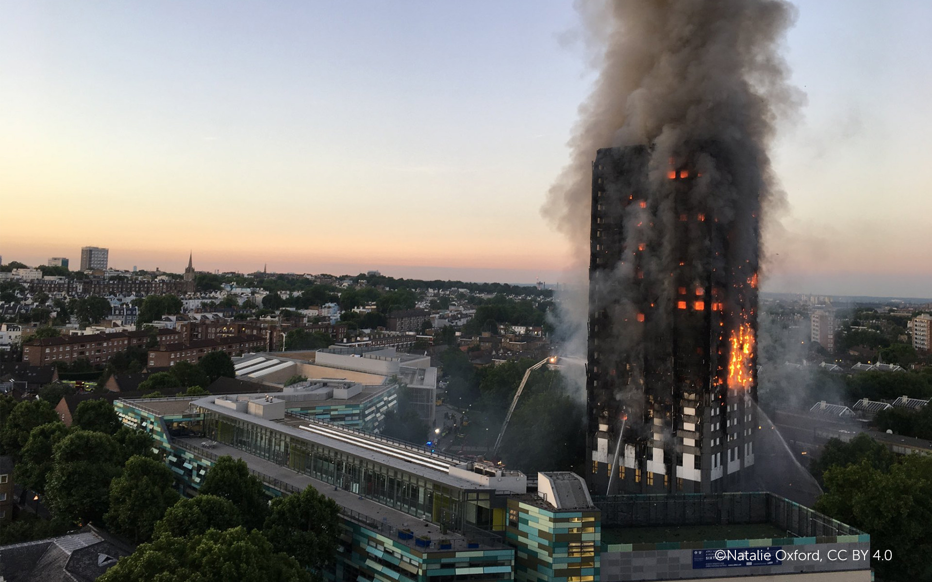 Grenfell Tower after fire event in London