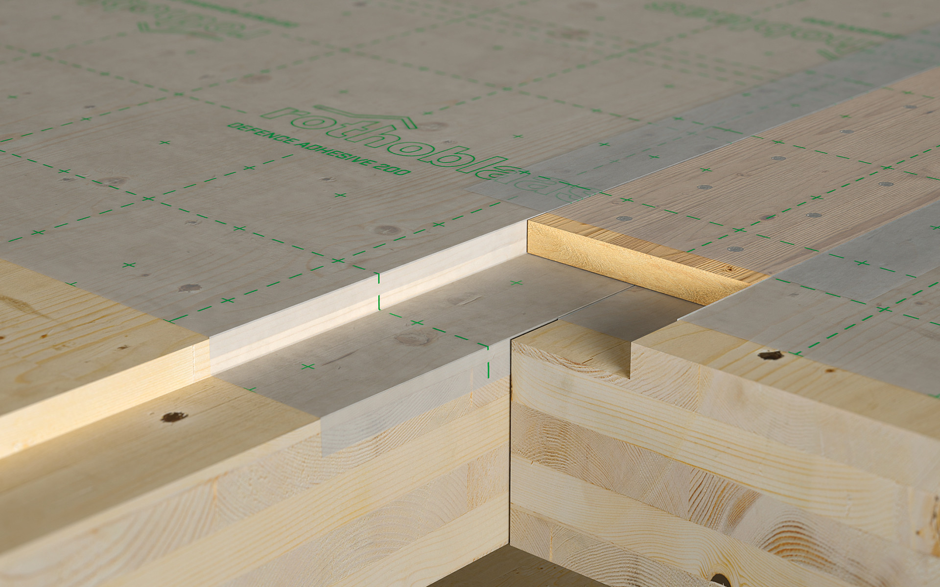  Detail of a mass timber floor joint assembled with DEFENCE ADHESIVE 200 for high performance, low carbon construction. performance, lowcarbon construction.  