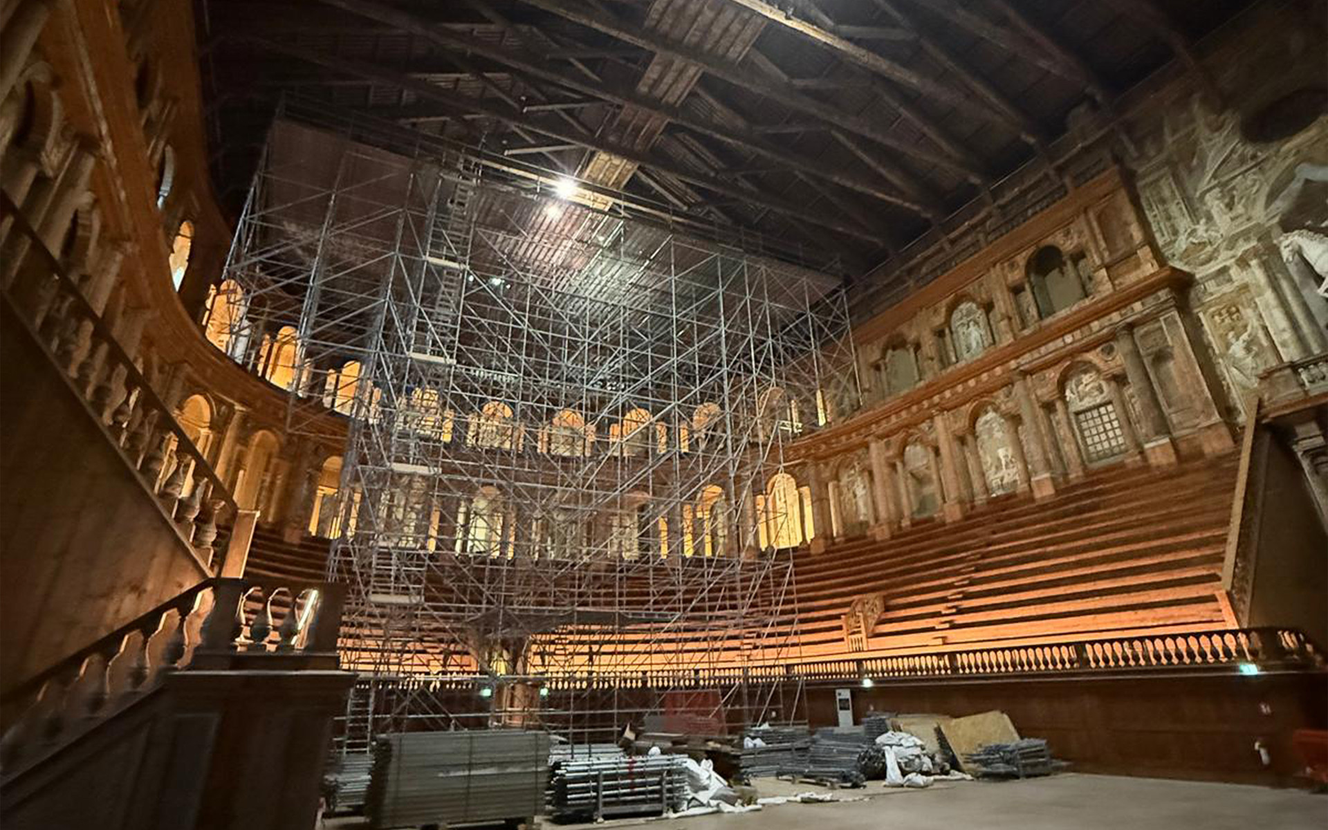  Interior view of Teatro Farnese in the Palazzo della Pilotta, Parma — monumental Baroque proscenium designed by Giovan Battista Aleotti.