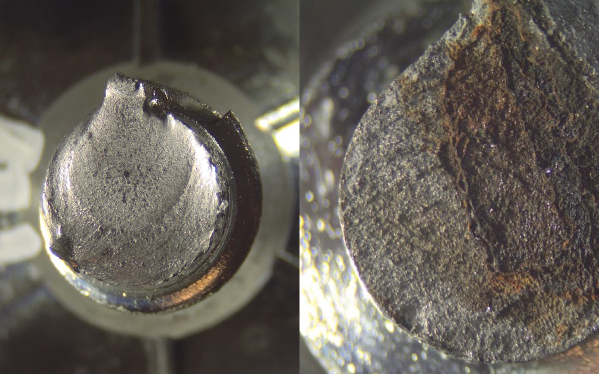 Close-up of screw failure in wood-metal connection 
